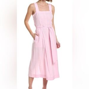 VINCE SQUARE NECK LINEN BLEND PINK MIDI DRESS size large brand new with tags